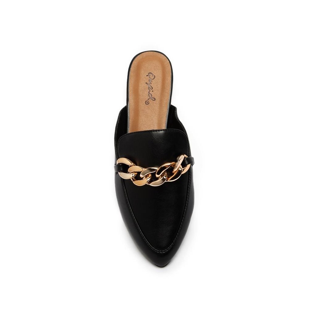 Black Vegan Leather Chain Link Mule Flats - Picture 7 of 8